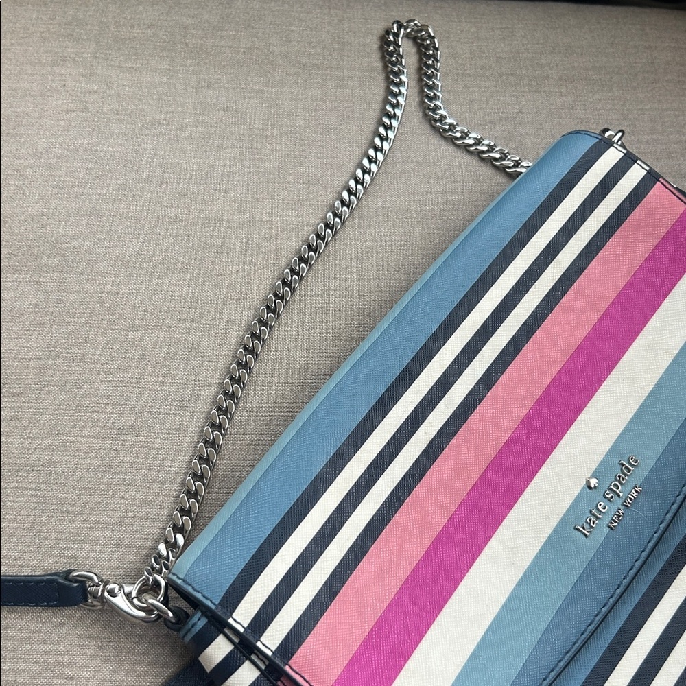 Kate Spade Laurel Way Greer Sunrise Multi color striped crossbody bag chain - Picture 4 of 9